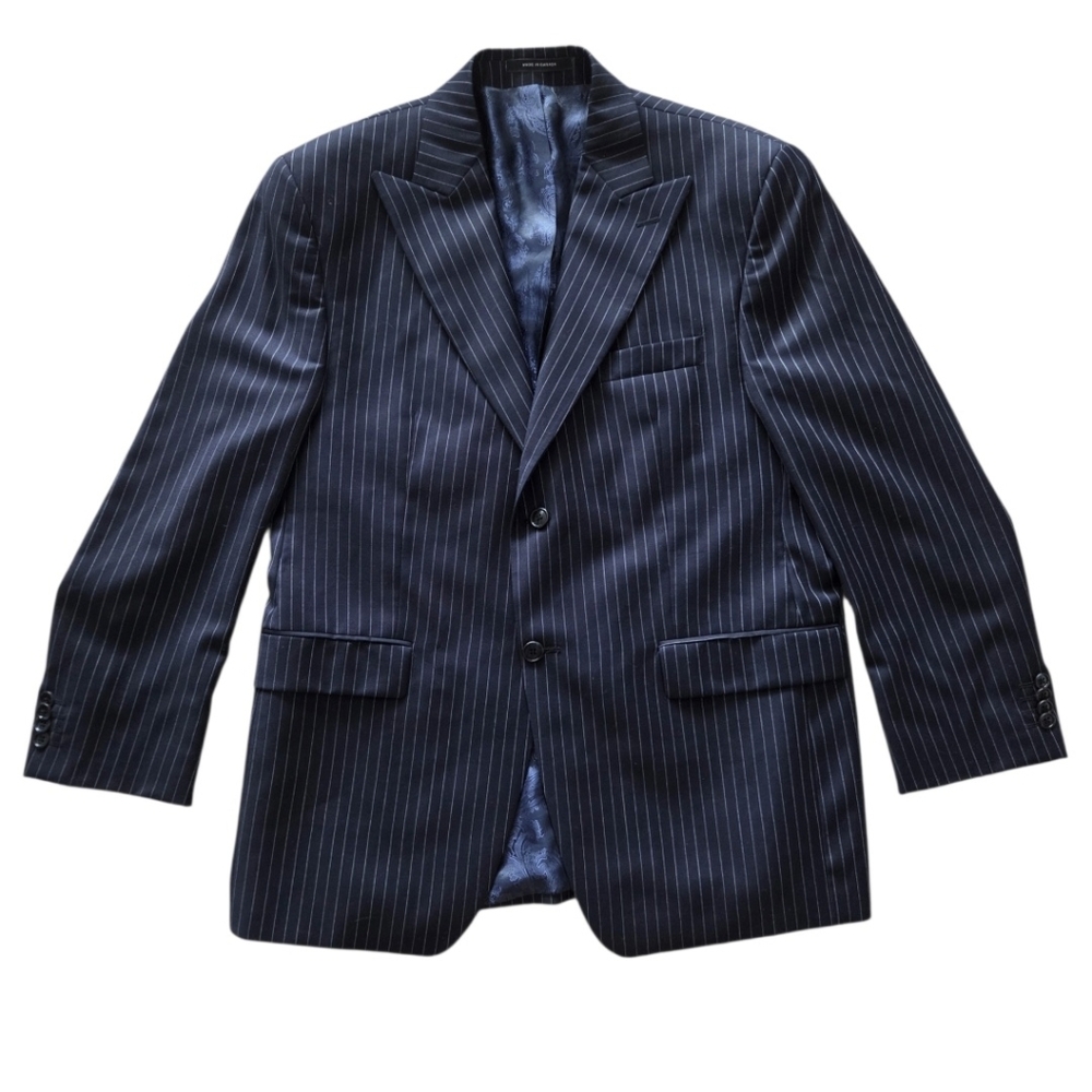 VTG 90s Sean John Wool Pinstripe Blazer Canada Union Made Sz 40S Navy Sport Coat